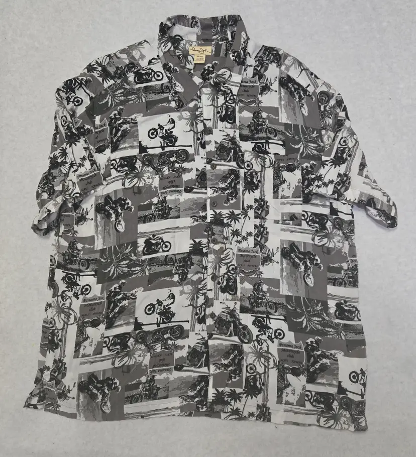 Panama Jack Button Down Mens XXL Gray Motorcycle Club Maui Hawaii Shirt