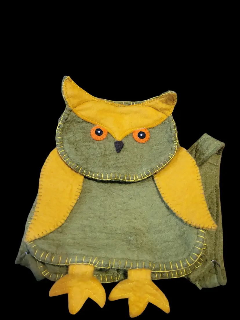 Wool Felted Hand Made Owl Backpack 12 X 10"