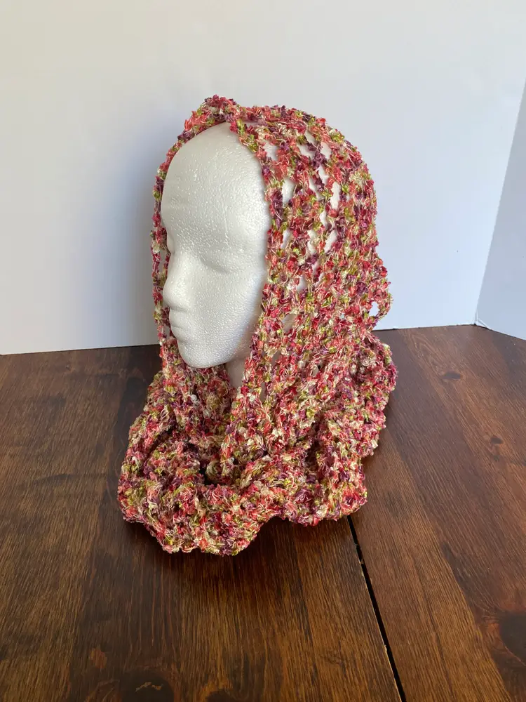 Hand Crochet Long Lace Pattern Infinity Scarf 10" x 64"