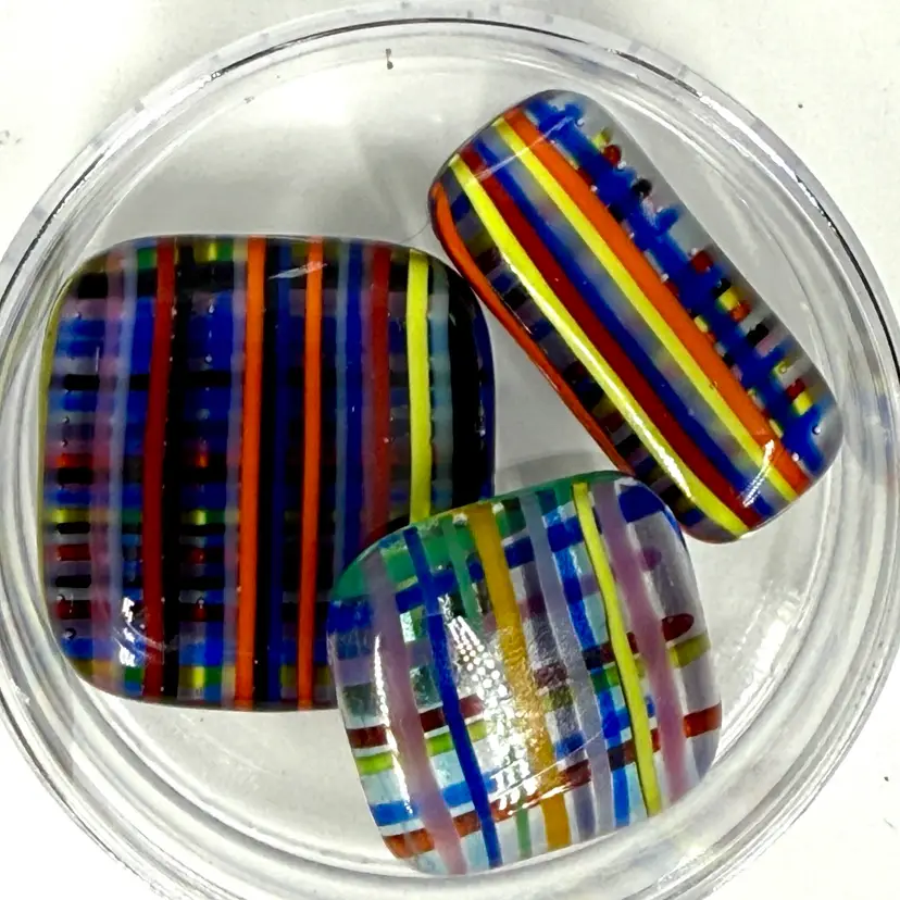 3 Artist Made Fuse glass Cabochons - w/Container (4)