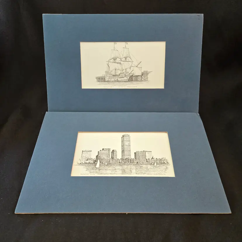 Art Prints Clark M. Goff Lithographs (set of 2) Mayflower II & PRUDENTIAL TOWER Massachusetts