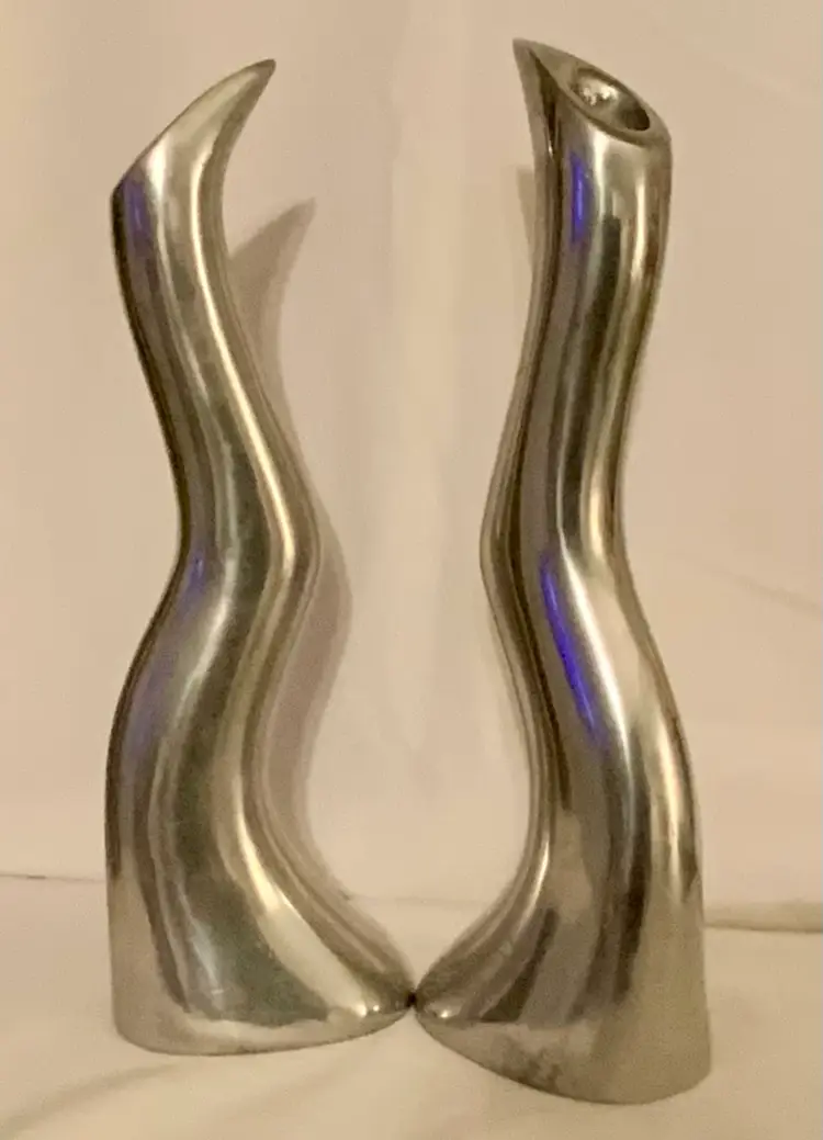 Vintage MCM Anna Efverlund Solid Aluminum Candlestick Holders, Set of 2, Measures 12x4, MPN 13034