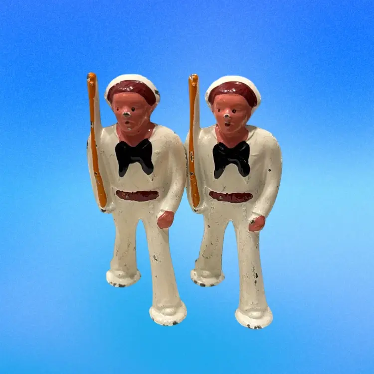 #01 Vintage Lot (2) Lead WWII Navy Sailor Military Figure Toy Soldiers, Barclay 3”