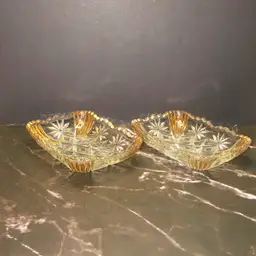 Pair Of Vintage Pressed Glass Trays Trinkets Dishes Vanity Use MCM