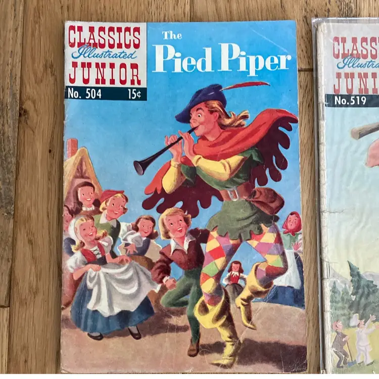 Set Of 4 Classics Illustrated Junior Comic Books Pinocchio, Paul Bunyon Pied Piper + 1950’s