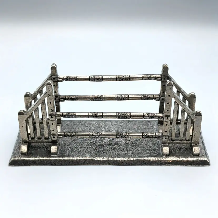 Pewter Equestrian Letter Rack Paddock Jump Desk Organizer Horse Motif
