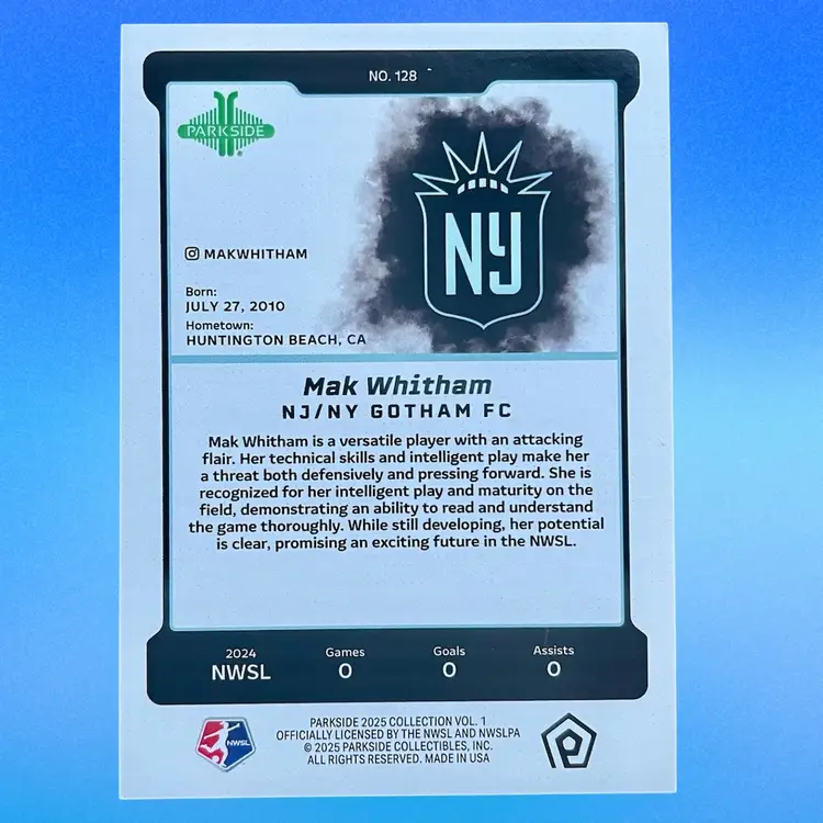 Mak Whitham - 2025 NJ/NY Gotham FC - #128 Parkside Vol. 1 NWSL Rainbow Foil /10