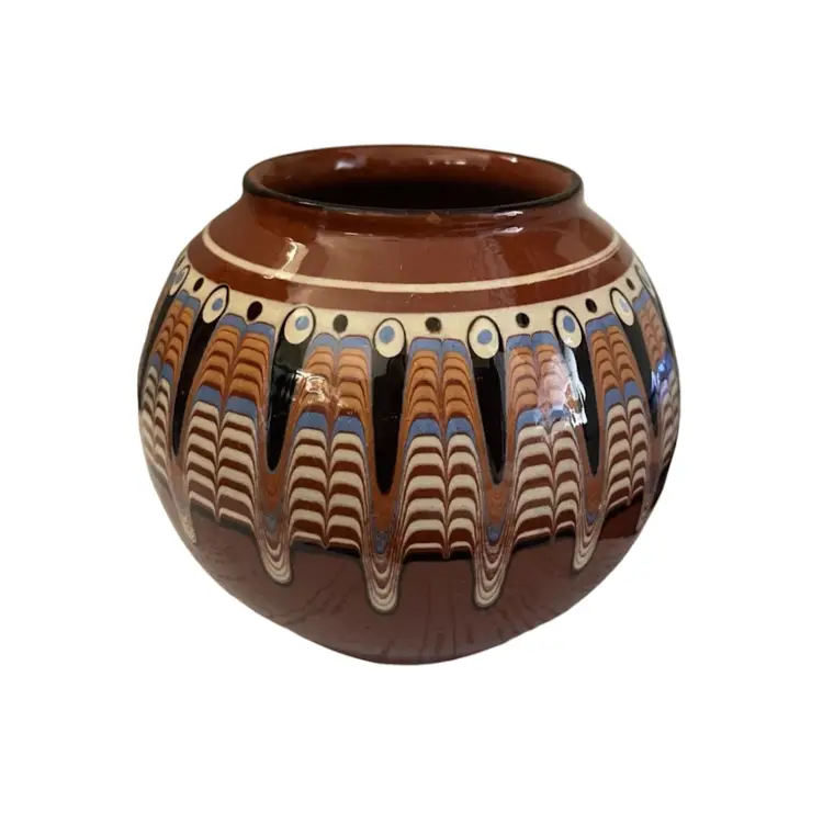 Vintage Bulgarian Peacock Eye Brown Drip Ceramic Vase