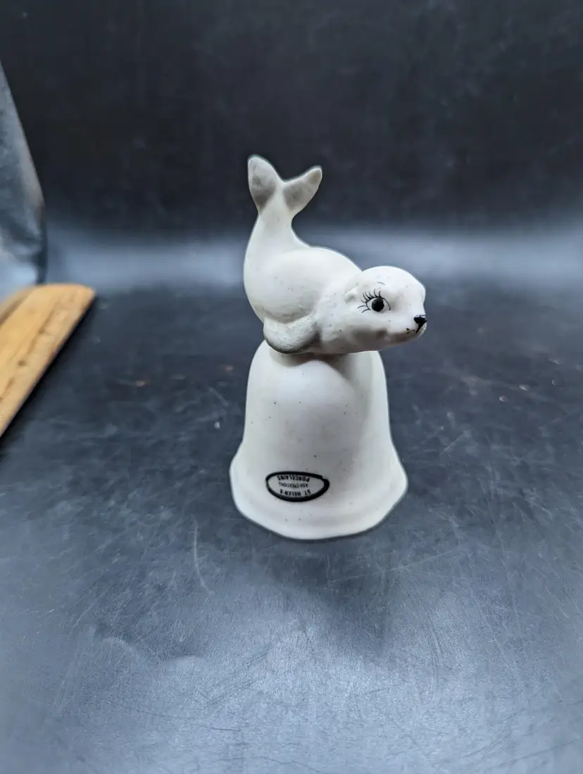 Vintage Porcelain Seal Figurine Bell Made From St Helen's Ash Creations