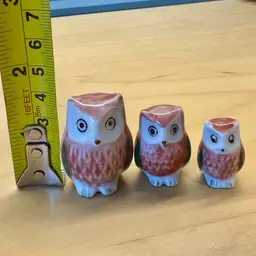 Vintage porcelain miniature owl family. Mom is 1.75” tall & baby is 1” tall