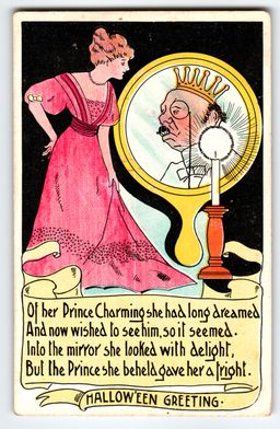 1907-1915 Halloween Postcard Prince Charming Mirror Litho H M Rose TRG Vintage