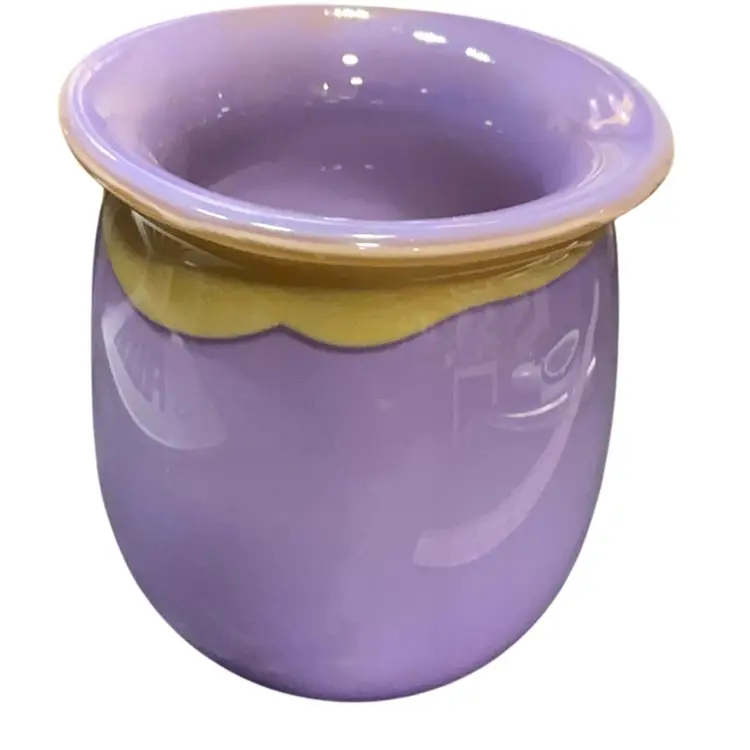 Heavy Lilac Vase With Cream Design Around Edge.