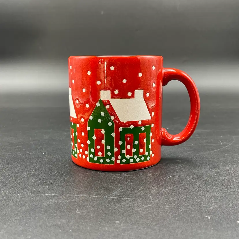 Waechtersbach West Germany Red Ceramic House Snow Christmas Coffee Mug Cup