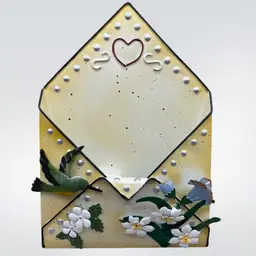 Metal Wall Pocket Or Letter Holder Hummingbird And Flowers