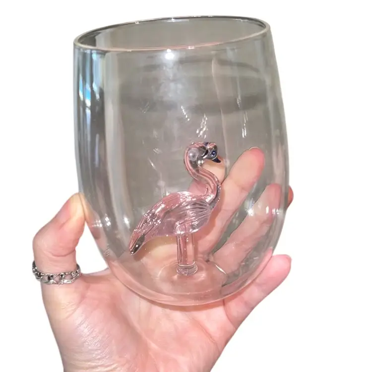Set Of 2 Figural Flamingo Art Glass Tumblers