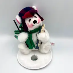 Vintage ANNALEE Fishing Fisherman Polar Bear with Fish on Pole 6" Doll USA Made