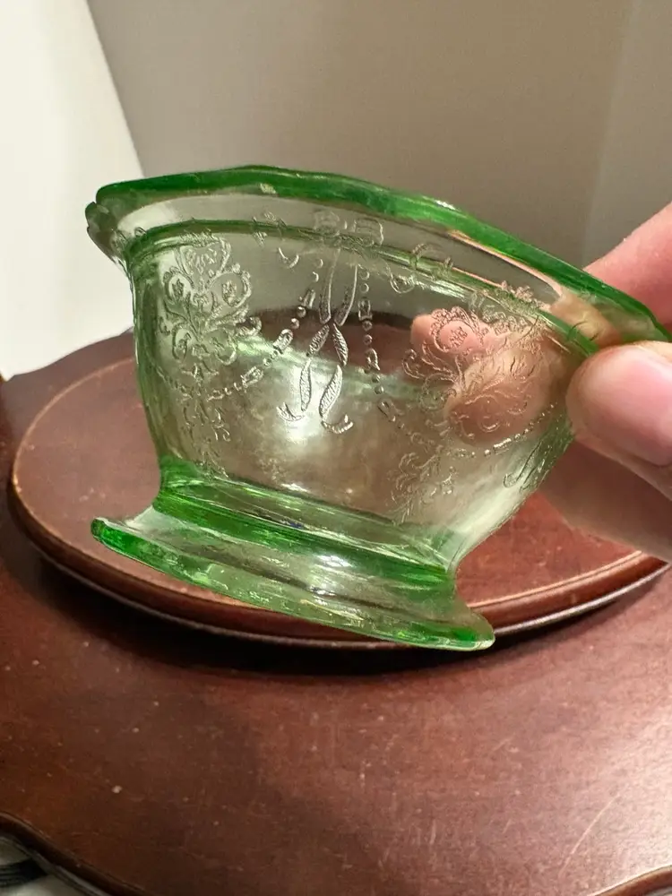 Belmont Tumbler Co. Uranium Glass Depression Low Footed Sherbet Dish