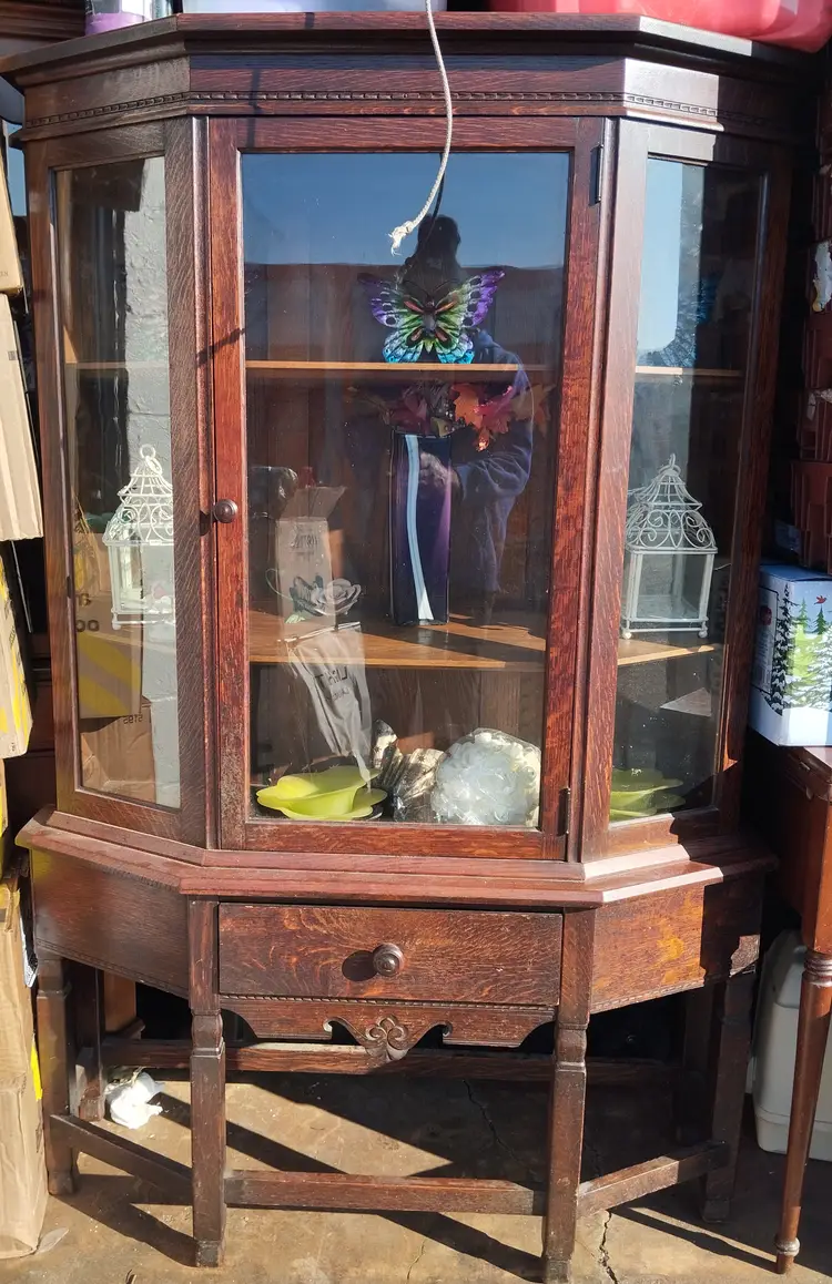 Vintage Solid Oak Glass Corio China Cabinet