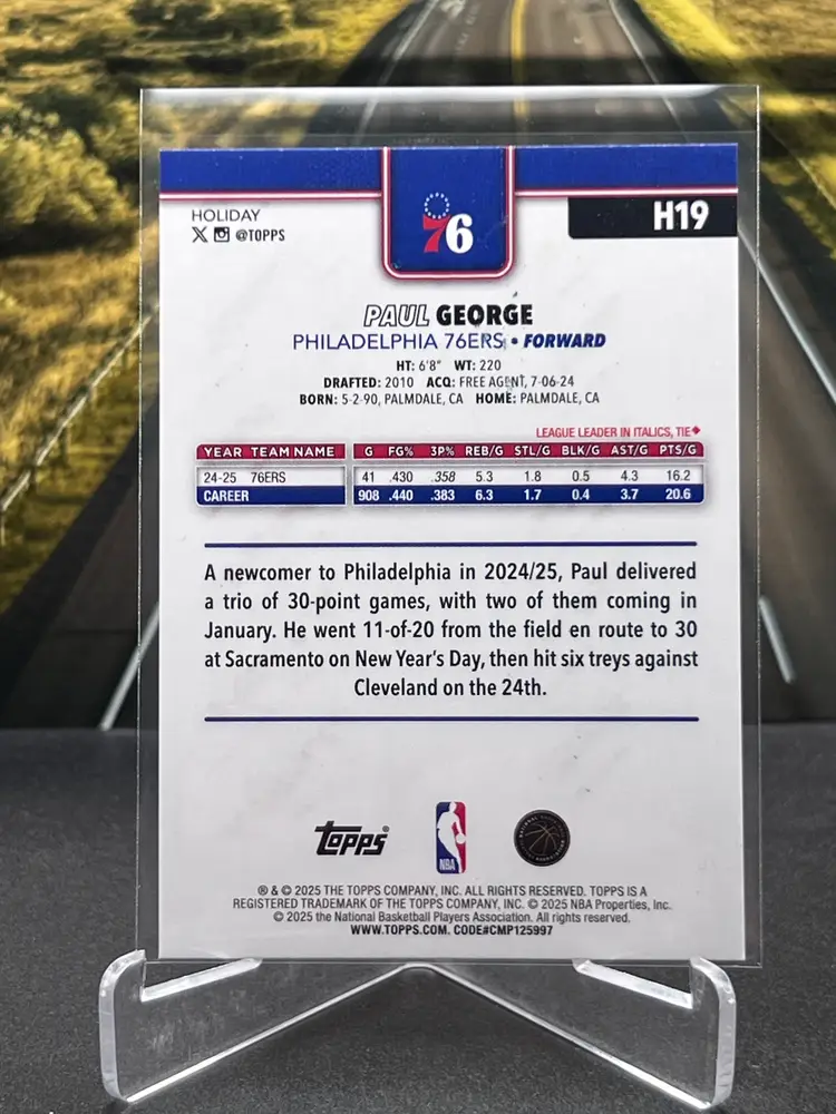 Paul George 2025 Topps Holiday Blue Glitter