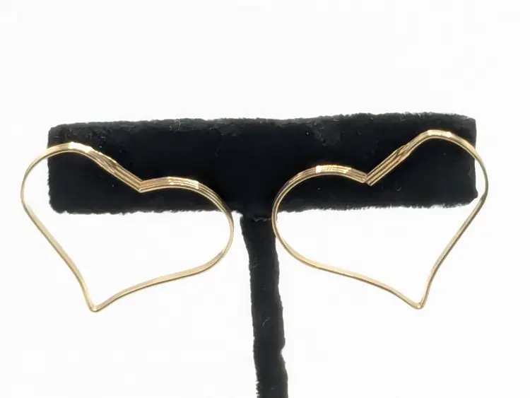 Gold Tone Heart Wire Pierced Earrings