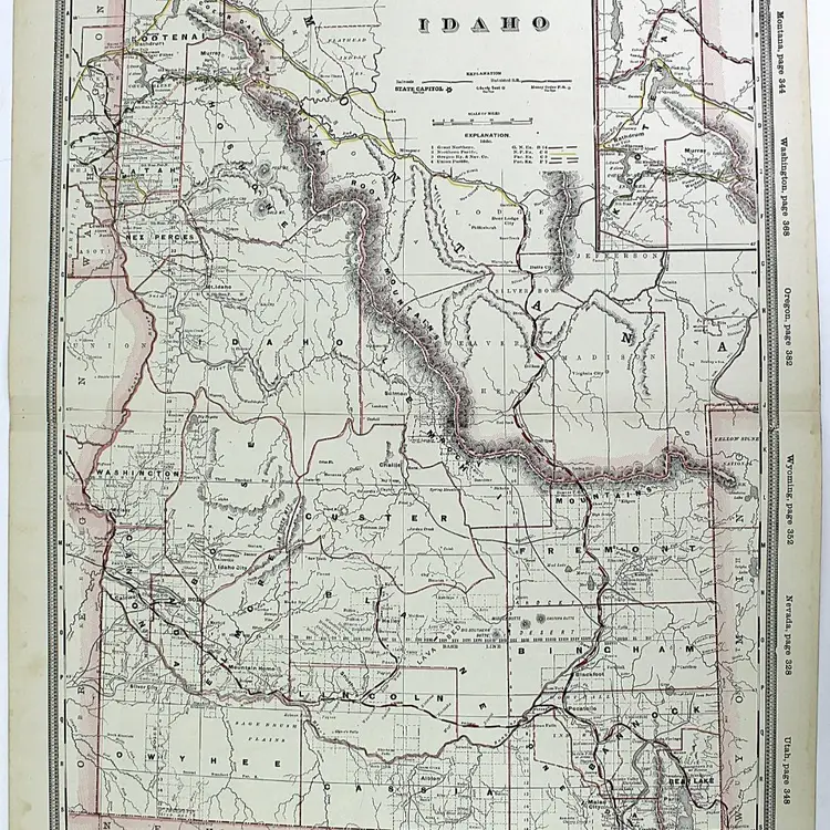 Railroad Map of Idaho circa 1900 Large 22 1/2 x 17 1/2 Full Color Lithograph