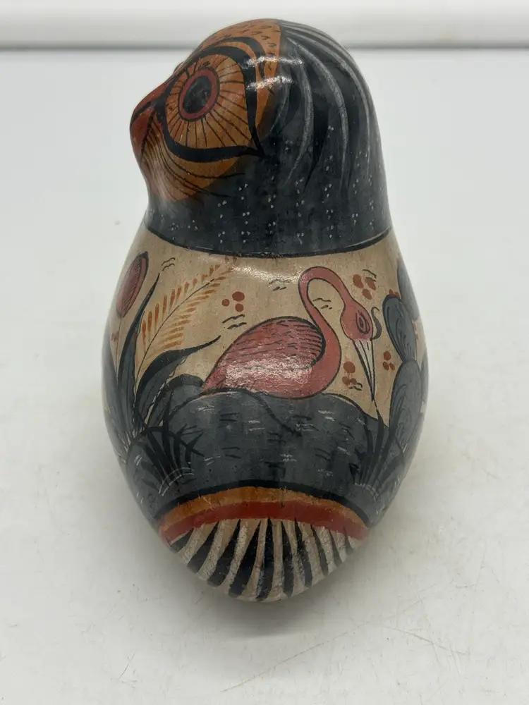 Vintage Owl Figurine With Flamingo On Back Mexico