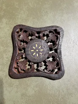 Vintage Small Carved Wooden Trivet/Hot Plate