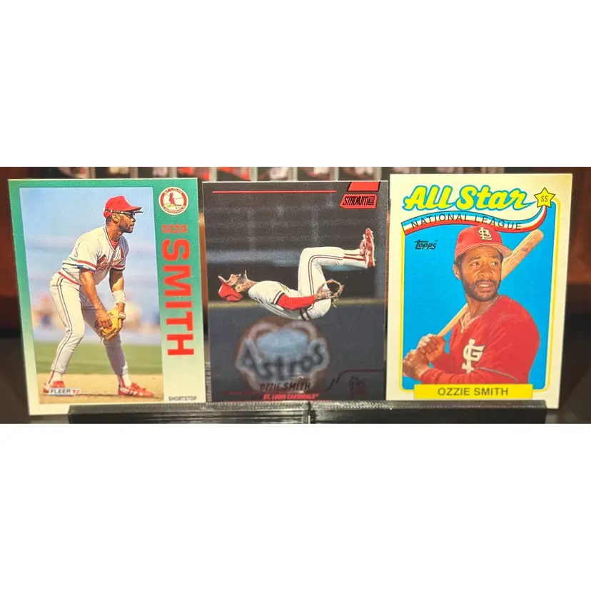 Ozzie Smith St. Louis Cardinals HOF lot: 2022 Stadium Club Red Foil, 1989 Topps All Star, & 1992 Fleet Variation!