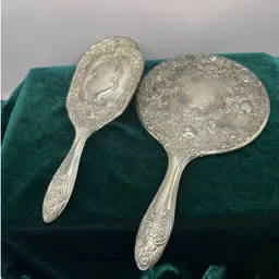 Vintage 2 Piece Silver Plated Dresser Vanity Mirror And Brush