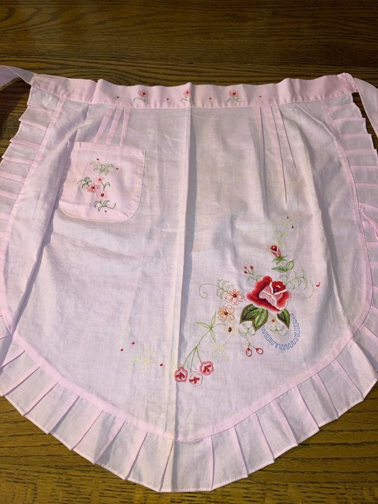 Pink Apron With Floral Design! 58” Waist Strap To Strap Tip 21” Long!