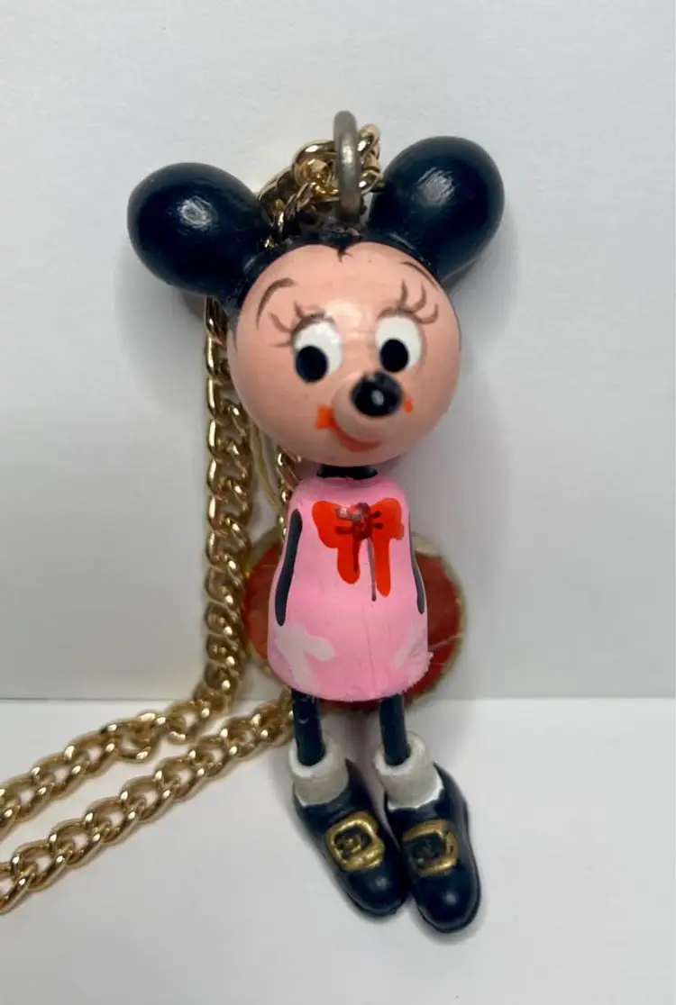 Vintage Minnie Mouse Kokeshi Pendant Walt Disney Productions Rare