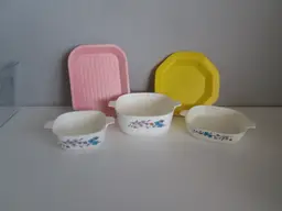 VTG 1960s Chilton Blue "Corning Ware" Childs Plastic Pretend Play Dish Set + Trays