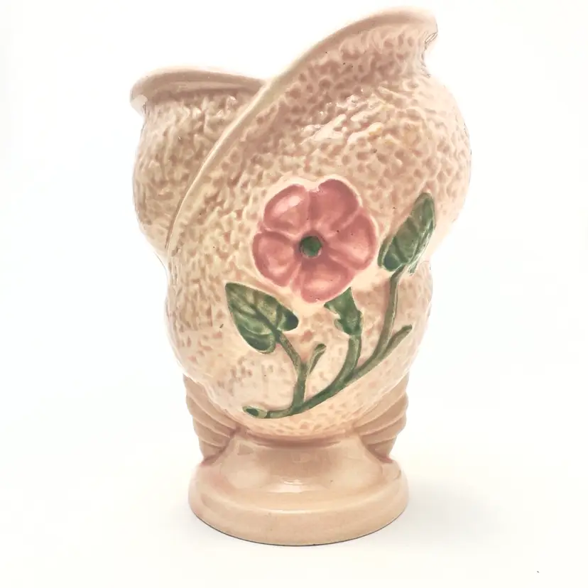 Hull Pink Fish Mouth Morning Glory Ceramic Vase 6.25x4.5”