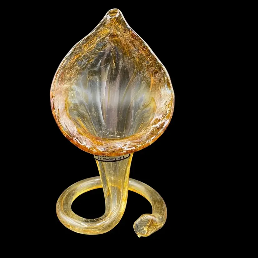 Vintage Hand Blown Amber Calla Lily, Cherokee Glass By Wagon Hill, 7" High