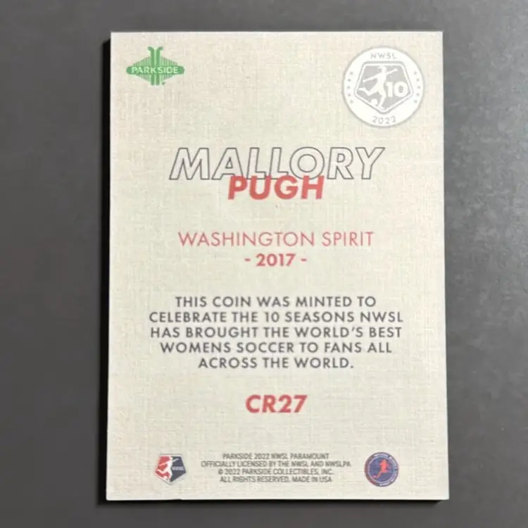 Mallory Pugh 2022 Parkside Paramount Coin - Washington Spirit - 500 Print Run - Women’s Soccer