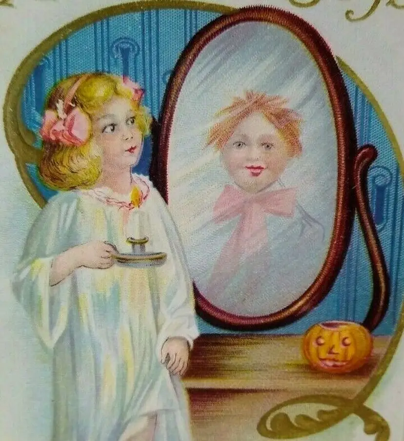 Halloween Postcard Fantasy Child With Candle Ghost In Mirror 226 A Stecher
