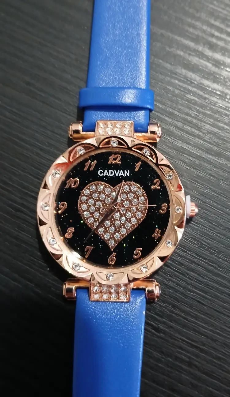 Women's Watch Diamond Heart Gold Bezel Blue Band Brand New Old Stock Needs Battery