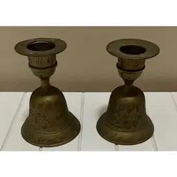 Vintage Brass Bell/candlestick Holder Set