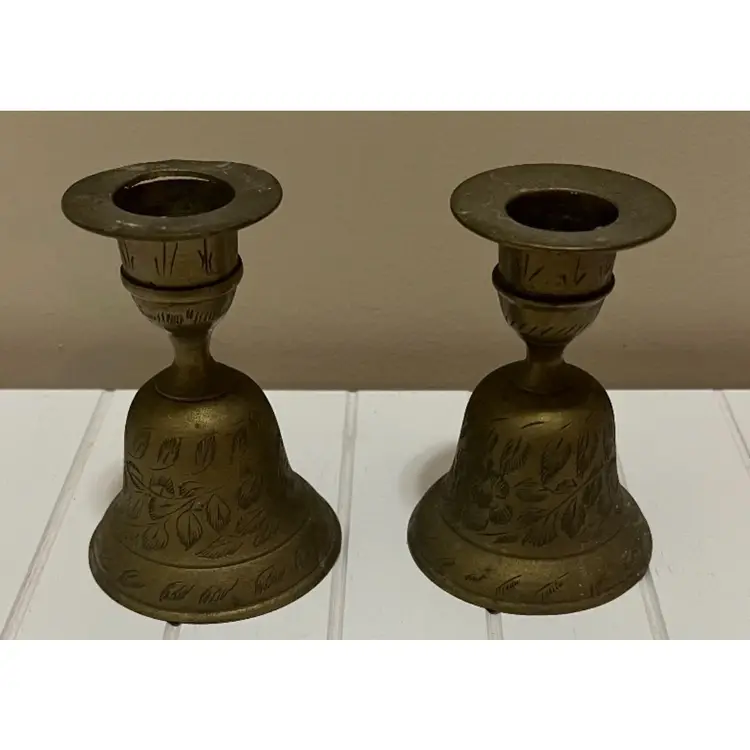 Vintage Brass Bell/candlestick Holder Set