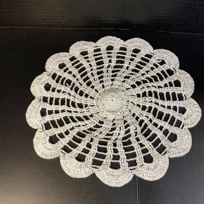 White Metallic Round Doily