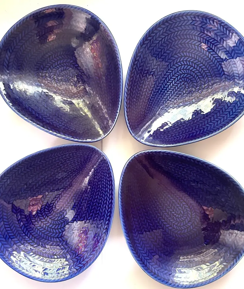 #01 Rorstrand By Hertha Bengtson. Blue Fire.  Vintage 1950’s Sweden. Mid Century set of 4