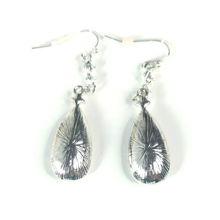 Vintage Silver-Tone & Red Stone Teardrop Rhinestone Dangle Earrings
