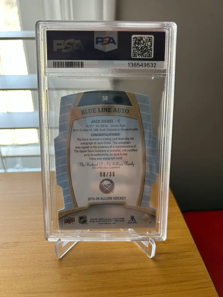 2019 Upper Deck Allure Jack Eichel Blue Line Auto /35 PSA 9 No. 58