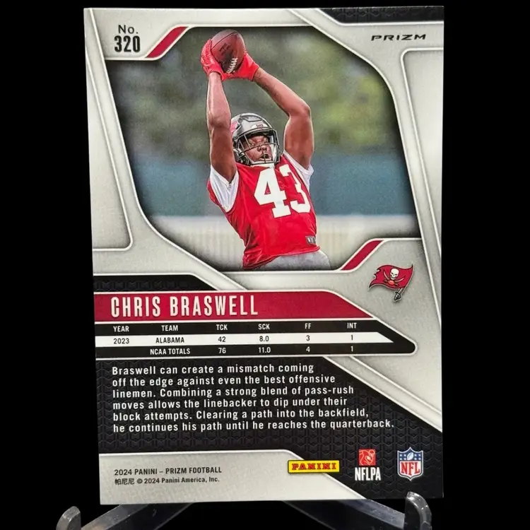 CHRIS BRASWELL 2024 PANINI PRIZM #320 ROOKIE ORANGE LAZER PRIZM BUCCANEERS RC