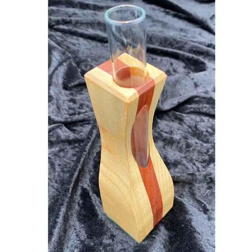 Handmade 2-Wood Curved Bud Vase with Glass Cylinder insert