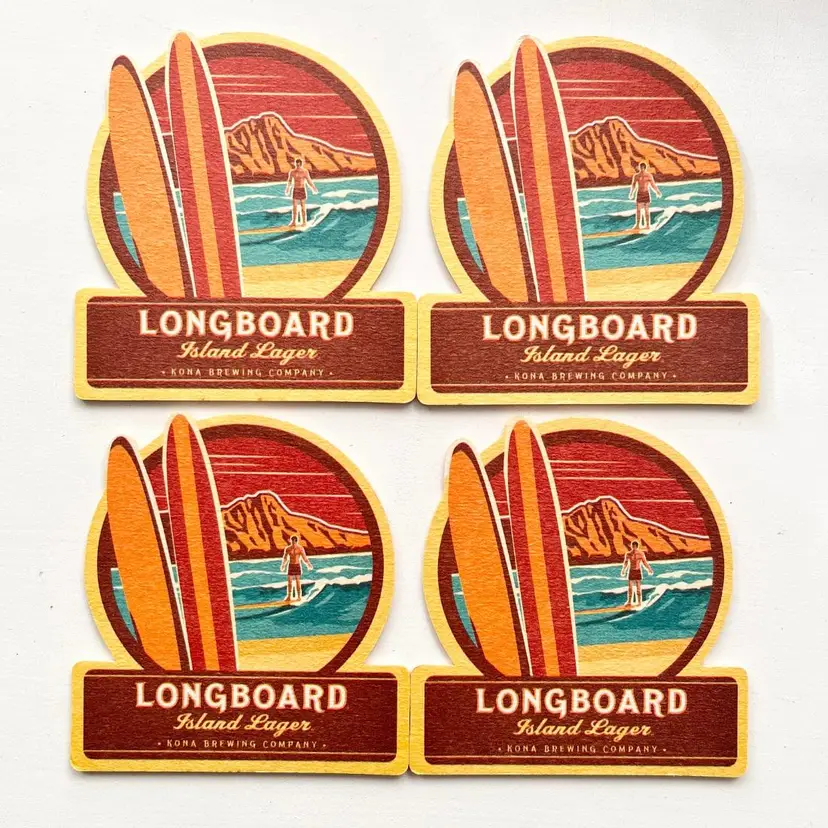 Kona Longboard Cardboard Beer Coasters Set of 4