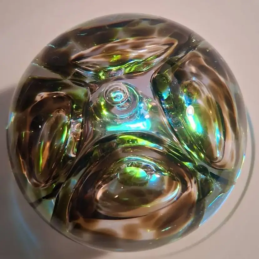 Vintage, Rare, Langham Glass England, Air Trap 'Tortoise Shell Look' Paperweight