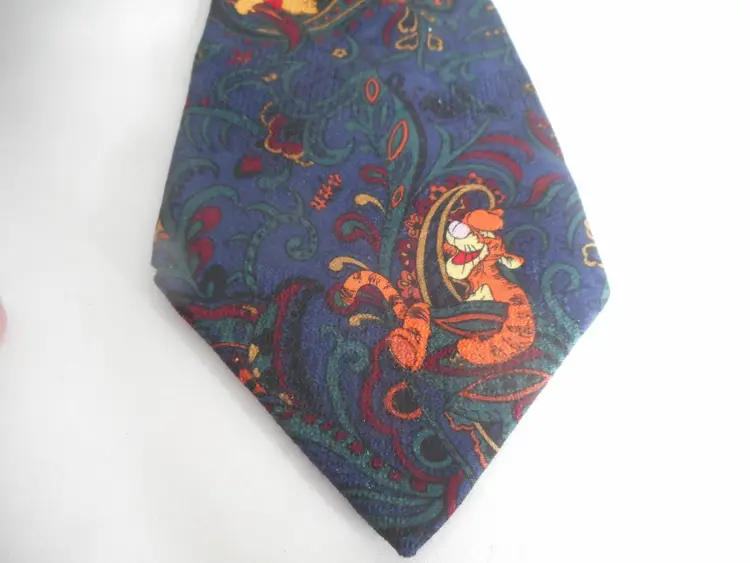 Vintage Disney Silk Navy Burgundy Paisley tie Tigger and Pooh necktie