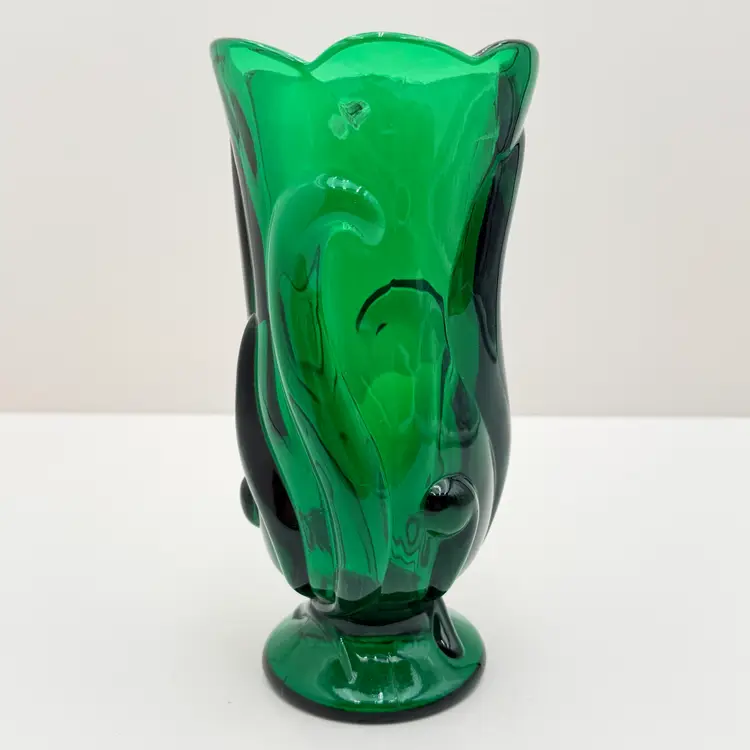 Fenton Emerald Green Snow Crest Swirl Vintage Glass Vase