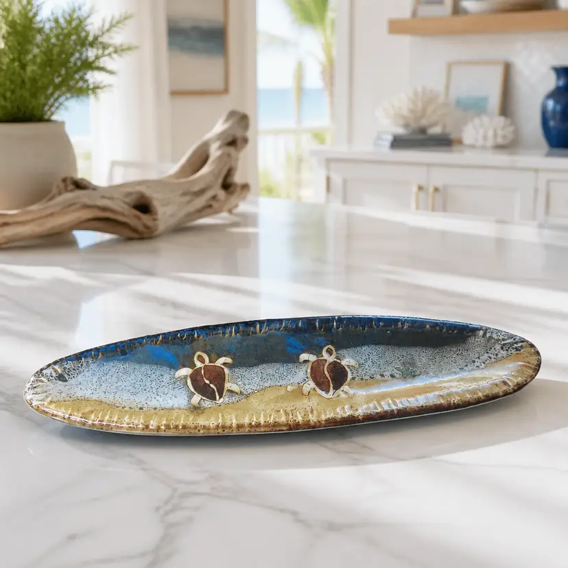 Oval Sea Turtle Platter w/ Ocean Theme, 18.75"